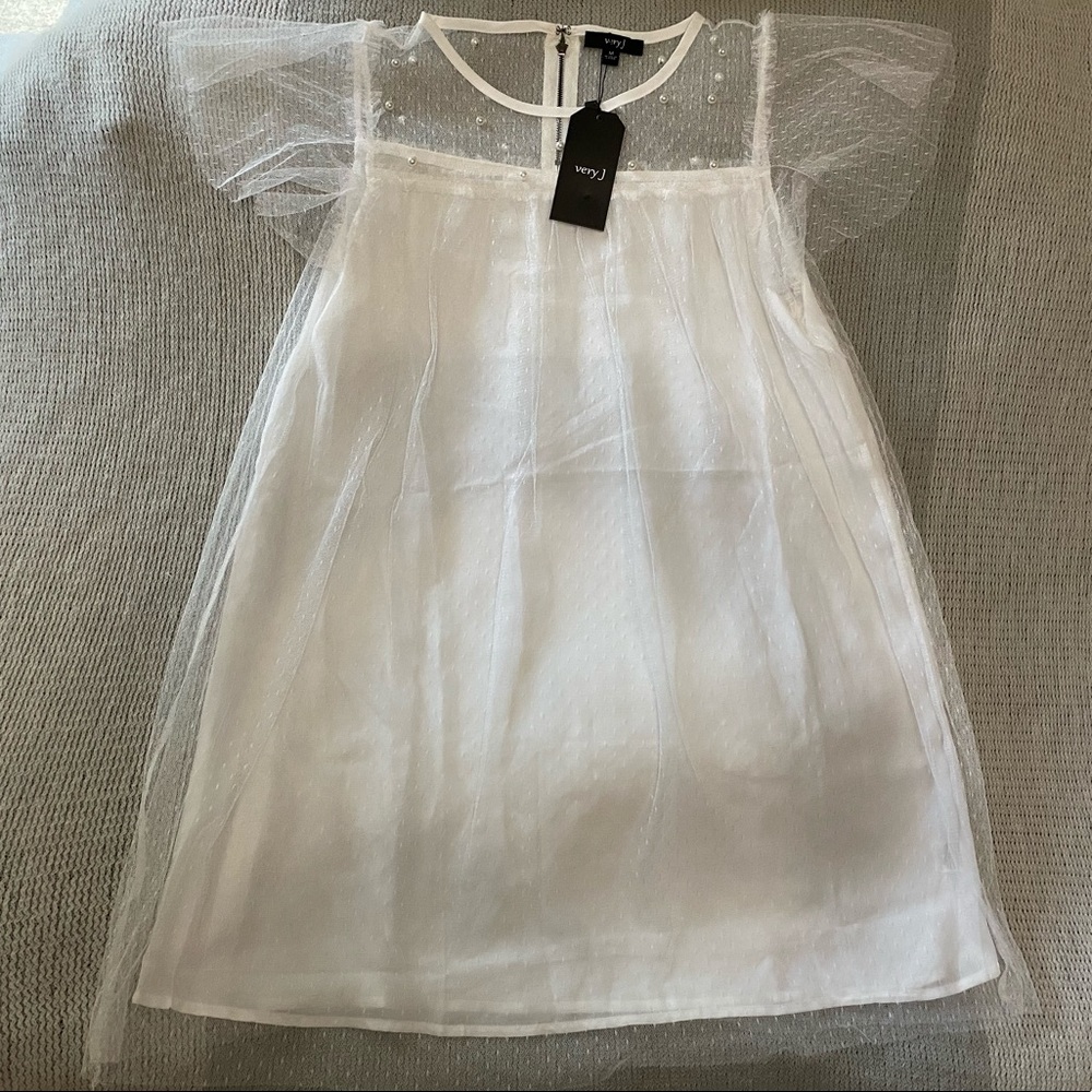 Very J White “Pearl” Embedded Tulle Dress